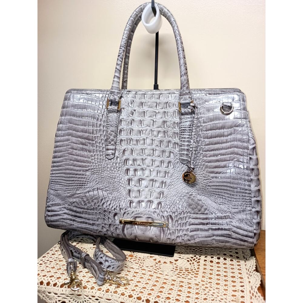 Brahmin Finley Carryall Pewter Grey Melbourne Leather